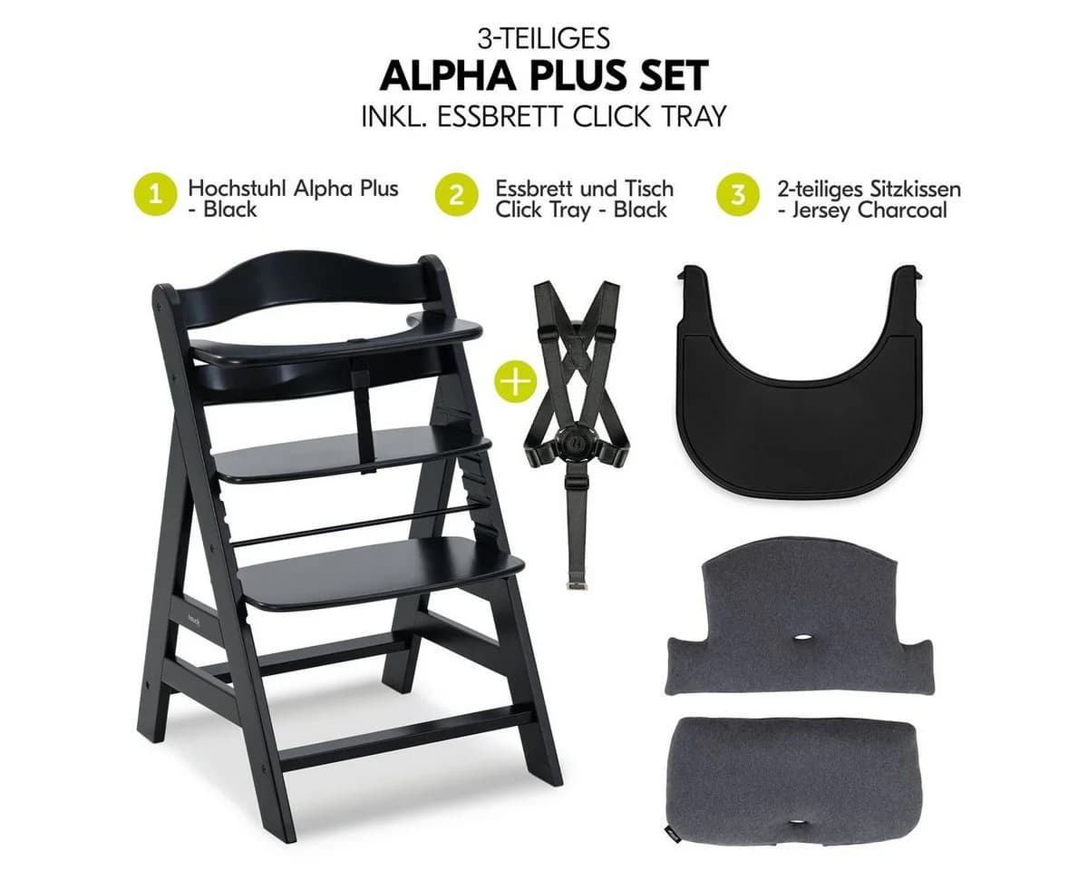 Hauck Hochstuhl Alpha Plus Black mit Click Tray & Sitzkissen