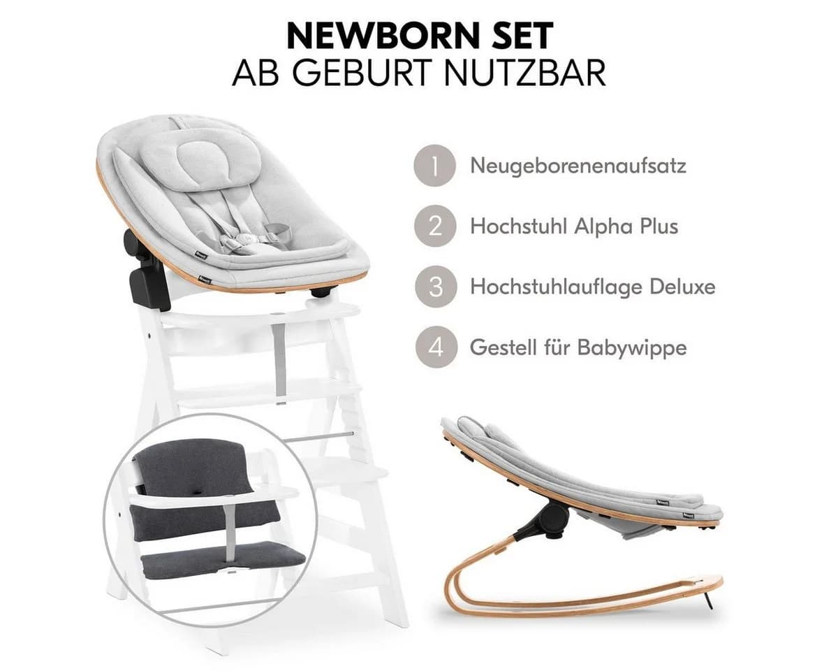 Hauck Hochstuhl Alpha Plus White Newborn Set Eco - Grau