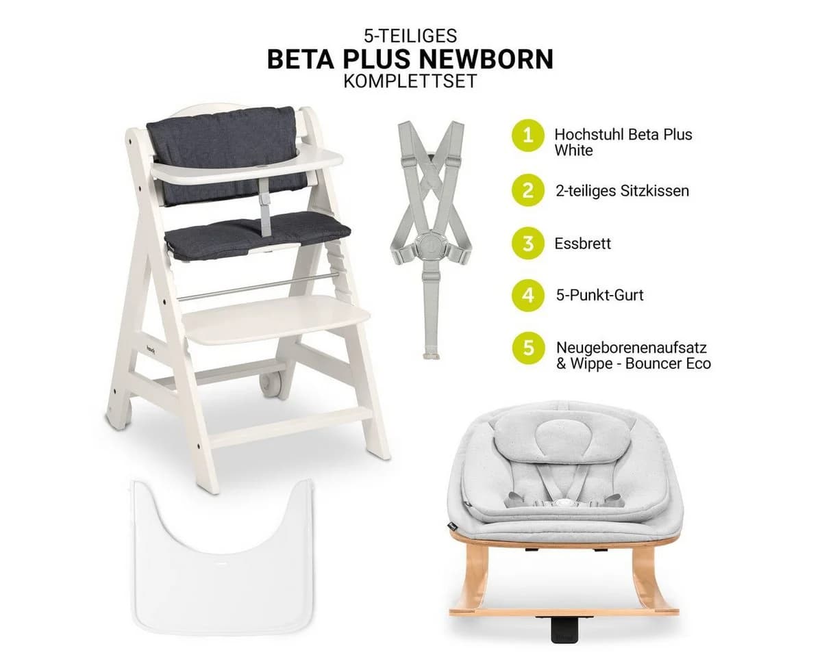 Hauck Hochstuhl Beta Plus White Newbornset Eco Light Grey Holz Babystuhl