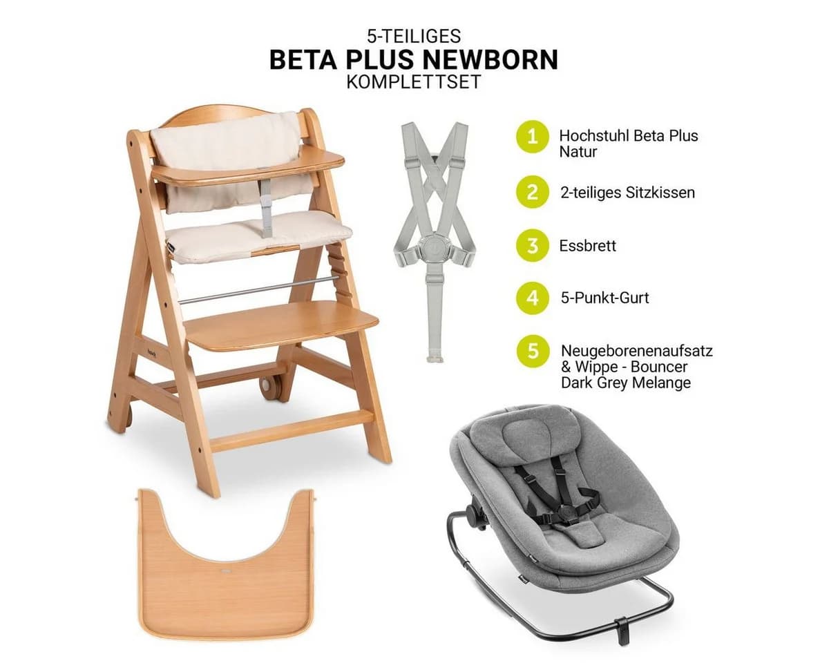 Hauck Hochstuhl Beta Plus Natural 3in1 Bouncer Set Holz Babystuhl