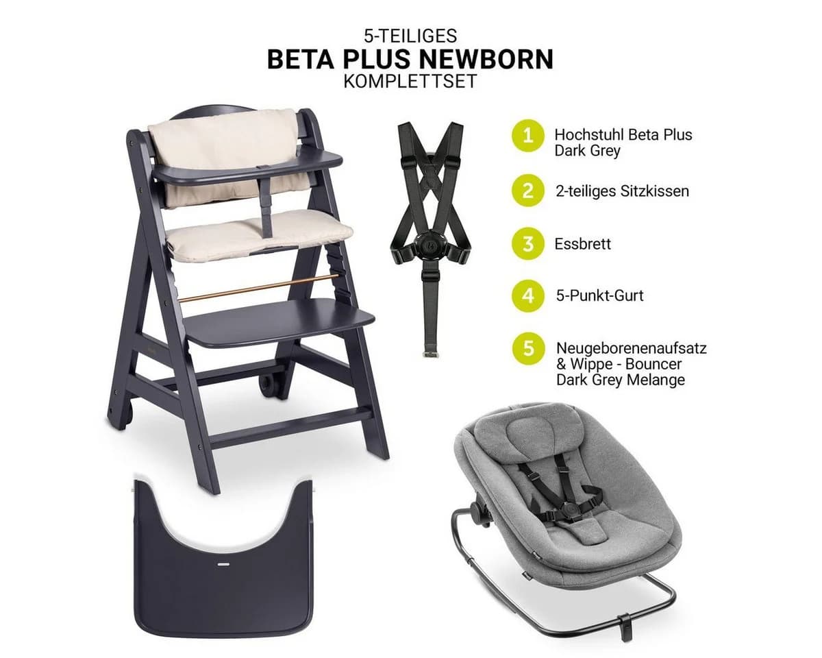 Hauck Hochstuhl Beta Plus Dark Grey Newborn Set 3in1 Bouncer