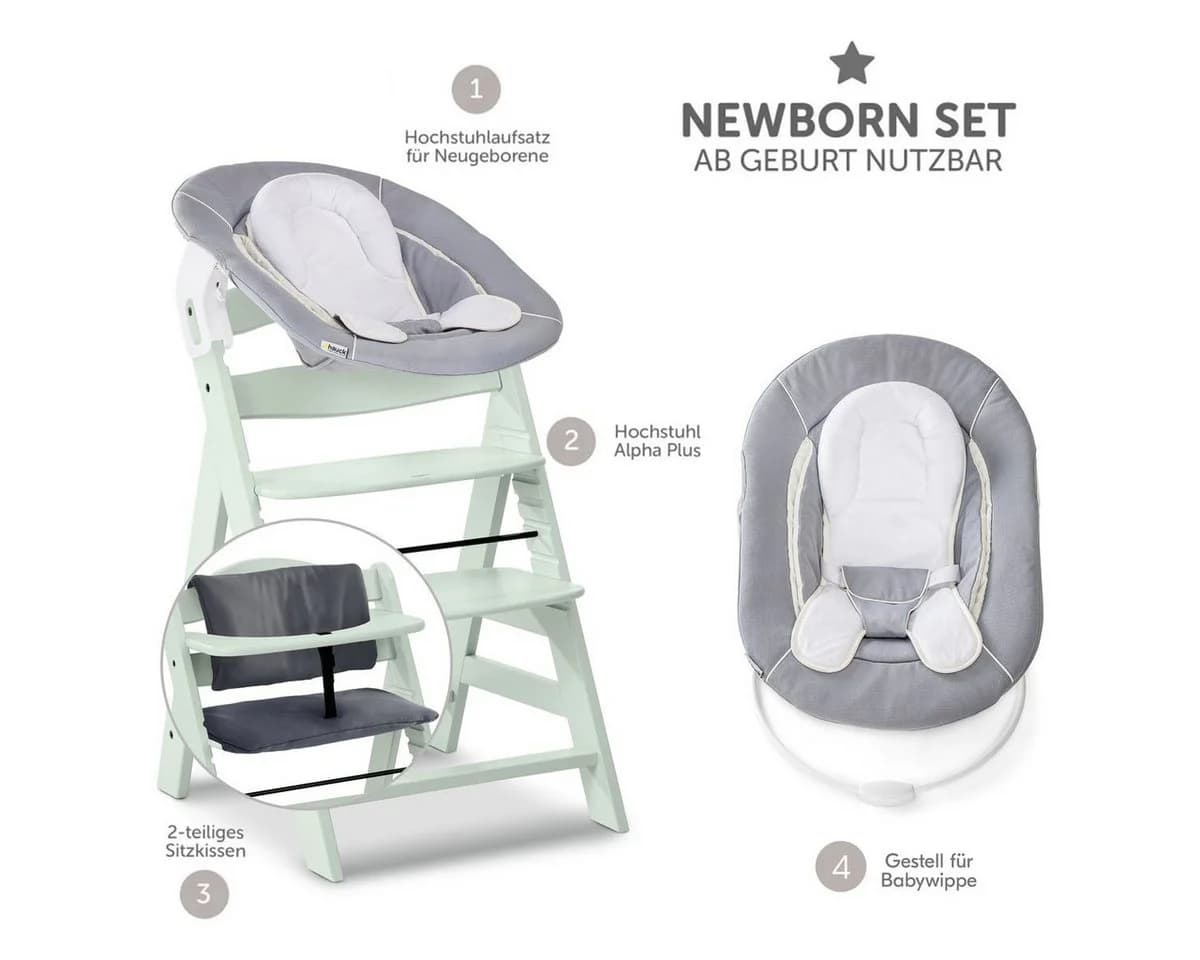 Hauck Hochstuhl Alpha Plus Mint - Newborn Set mit Aufsatz