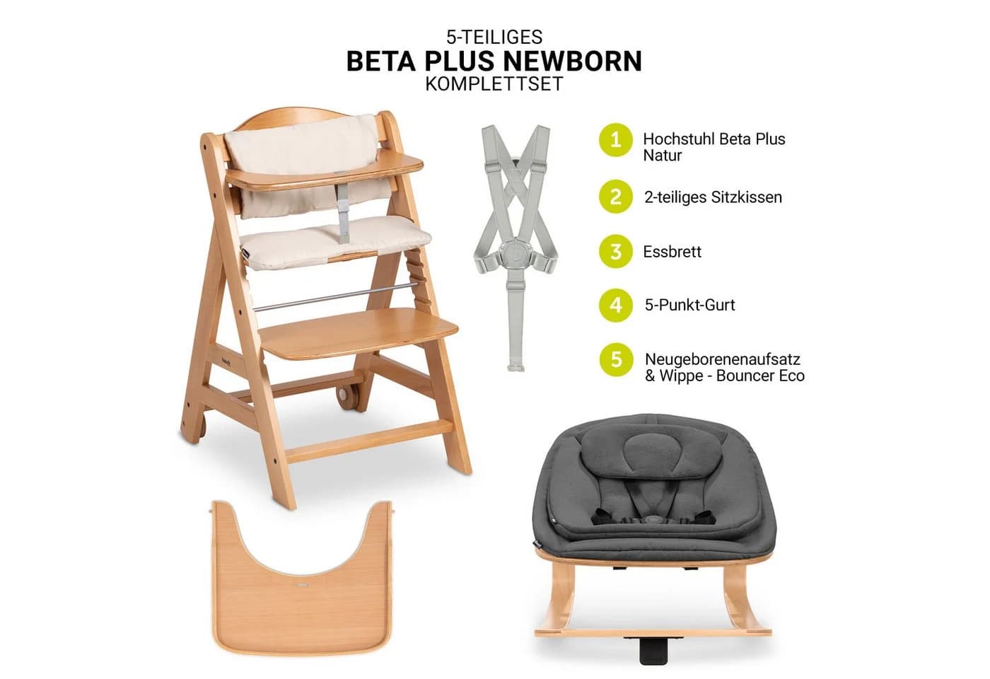 Hauck Hochstuhl Beta Plus Newborn Set Eco Natural mit Neugeborenensufsatz