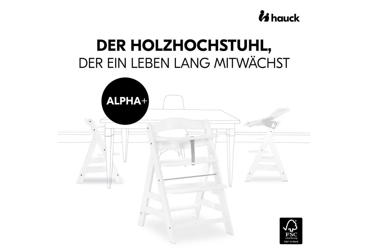 Hauck Hochstuhl Alpha Plus Mitwachsender Holz Kinderhochstuhl Beige/Weiß