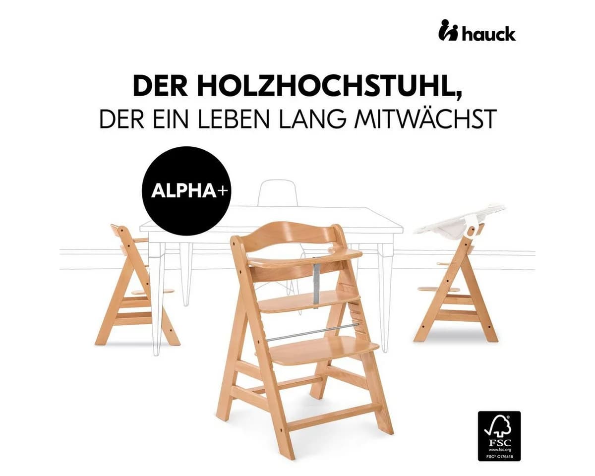 Hauck Hochstuhl Alpha Plus Set Natur Mitwachsender Holz