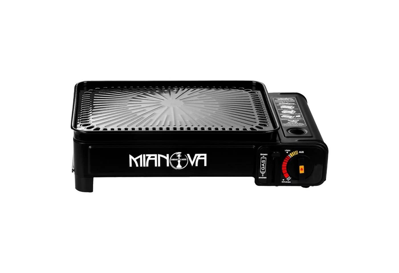 Mianova Camping-Gasgrill 2in1 Schwarz mit Piezozündung & Komplettset