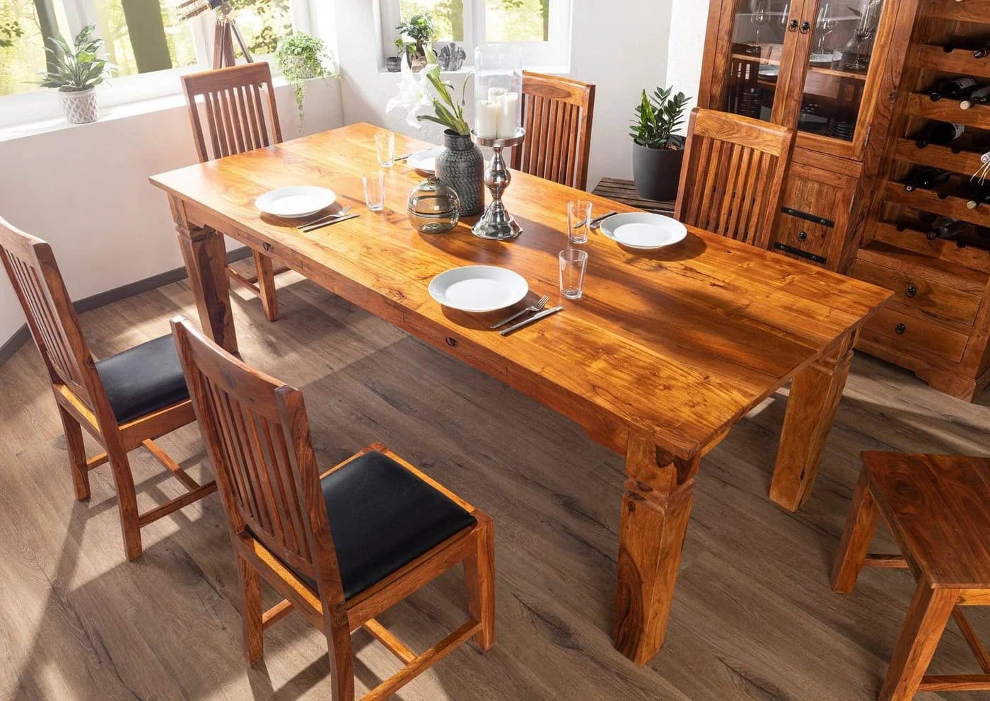 Massivmoebel24 Esstisch OXFORD Akazie massiv honig lackiert Landhausstil