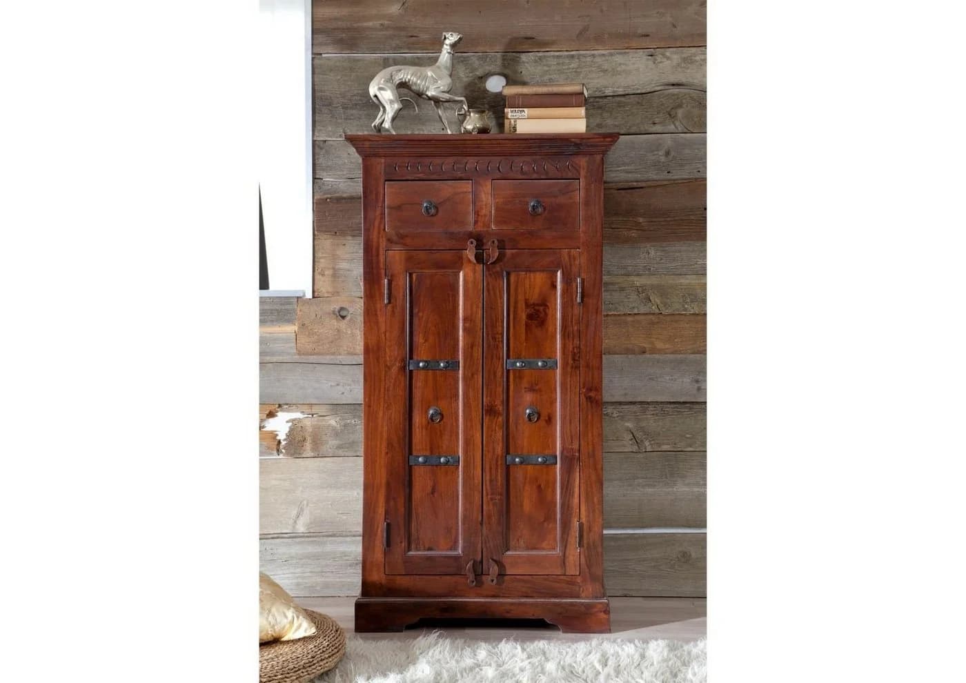 Massivmoebel24 Schrank OXFORD Massivholz Akazie braun lackiert