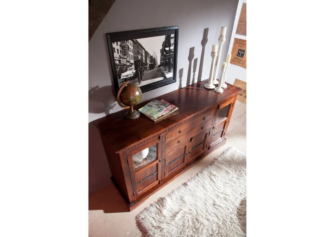 Massivmoebel24 Sideboard OXFORD Massivholz Akazie Nougat Lackiert