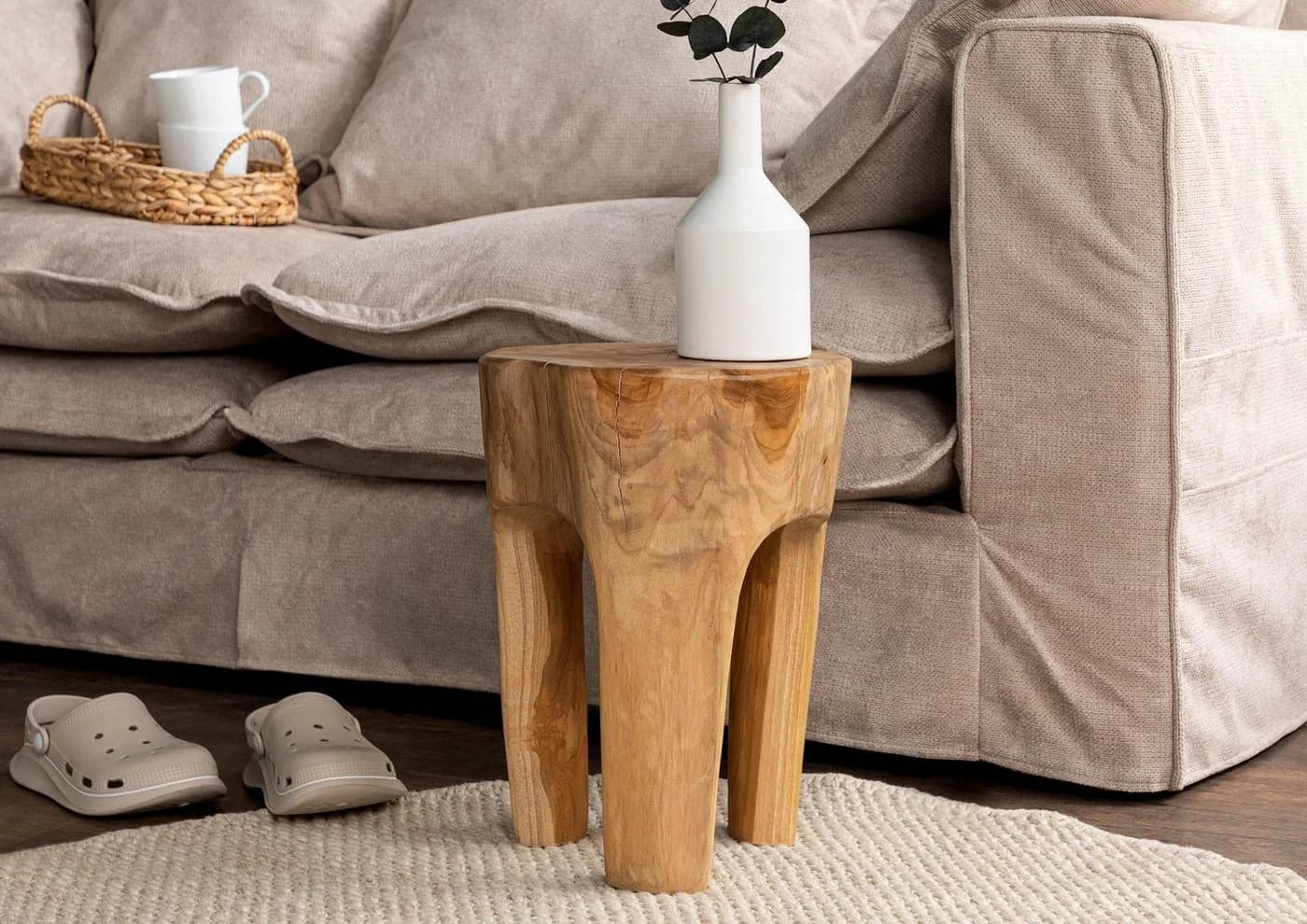 Massivmoebel24 Hocker UNIKA Teakwurzel Naturlackiert