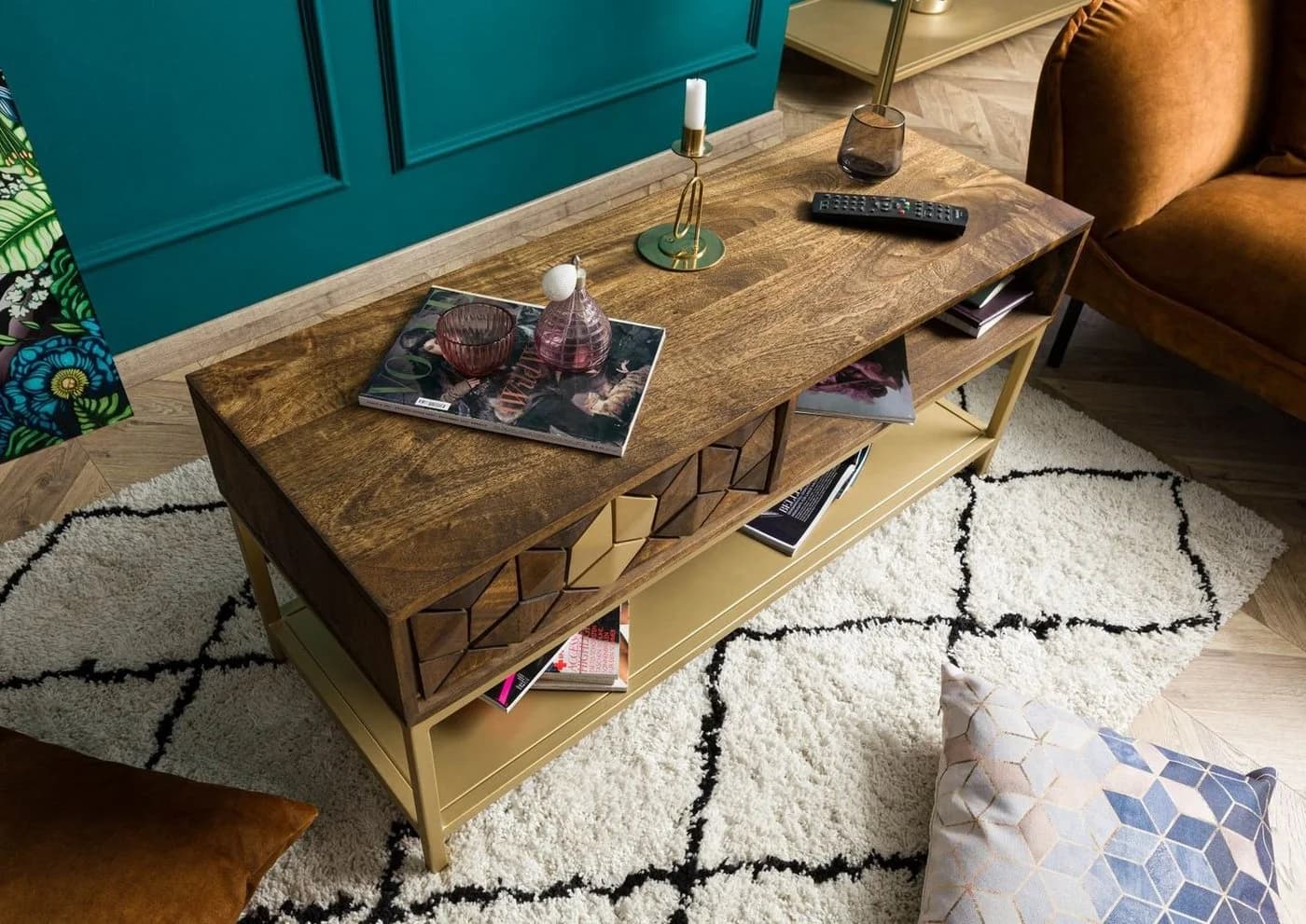 Massivmoebel24 Couchtisch Mango 110x40x50 braun geölt DIAMOND