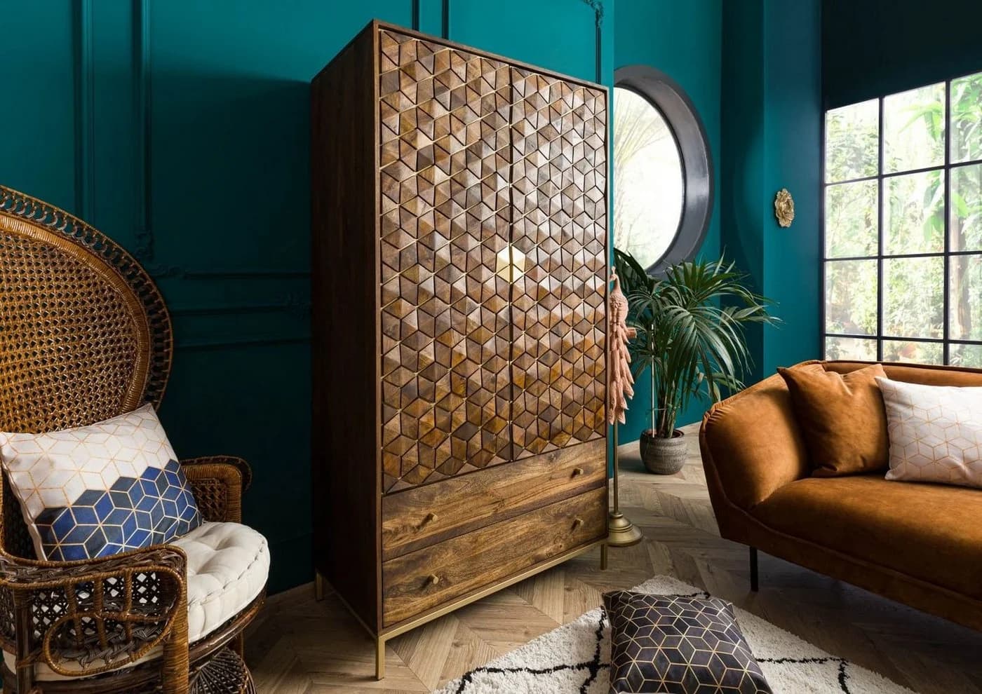 Massivmoebel24 Kleiderschrank DIAMOND Braun Art Déco