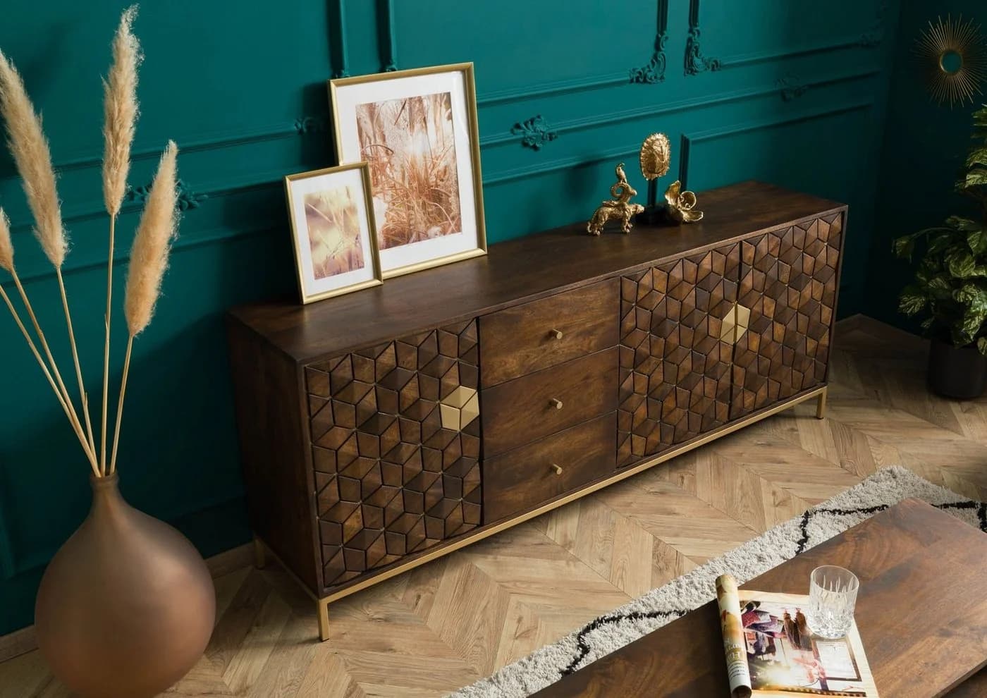 Massivmoebel24 Sideboard DIAMOND Vollmassiv Mango Braun