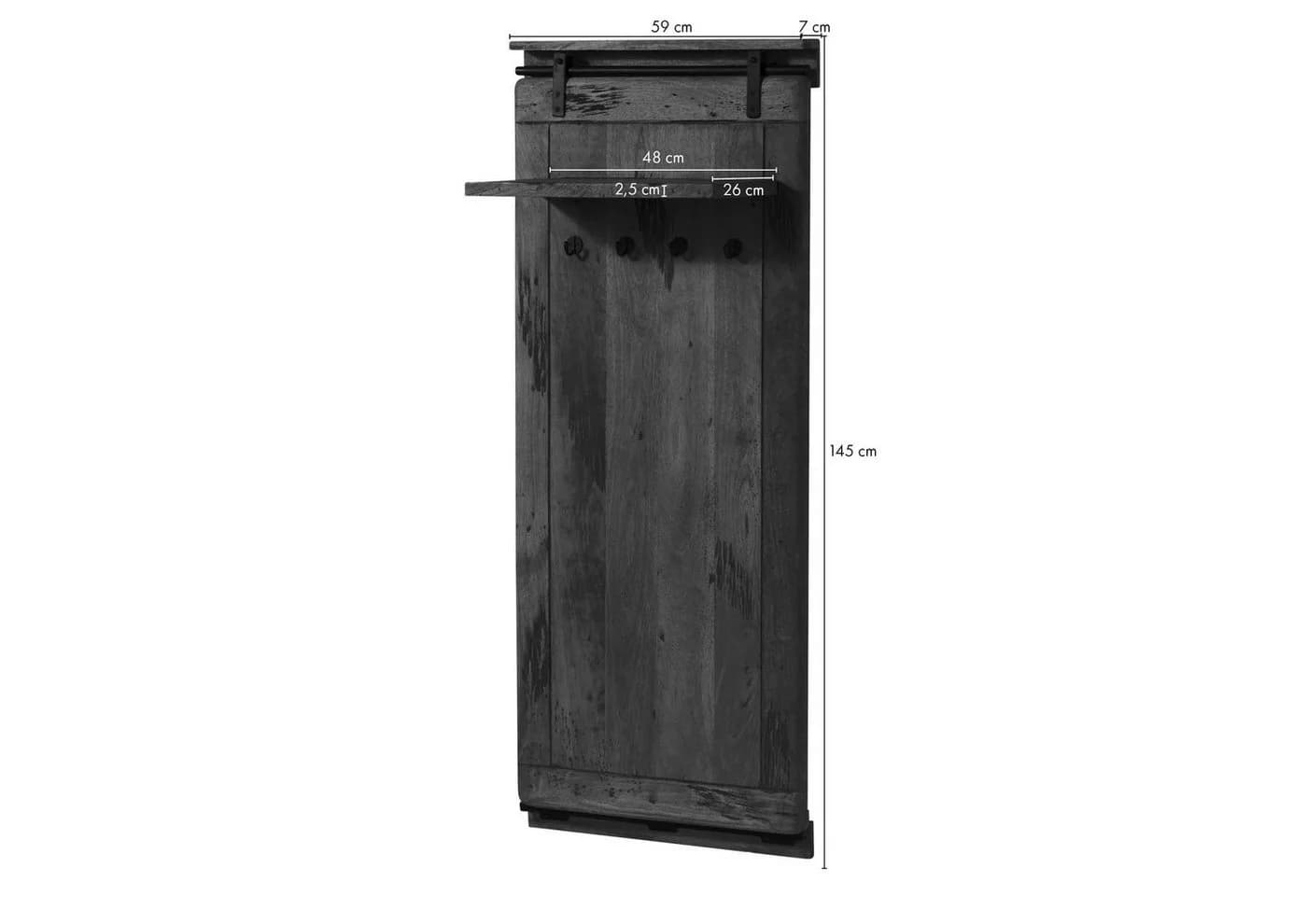 Massivmoebel24 Wandgarderobe RAILWAY Industrial-Design Mangoholz Metall