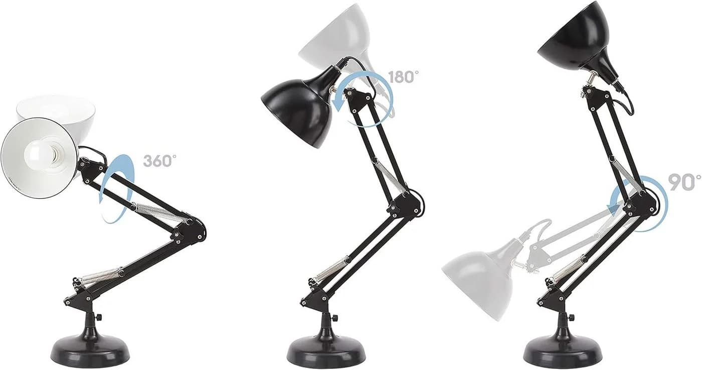 BRUBAKER Schreibtischlampe Tischlampe mit höhenverstellbarem Gelenk-Arm - Schwarz
