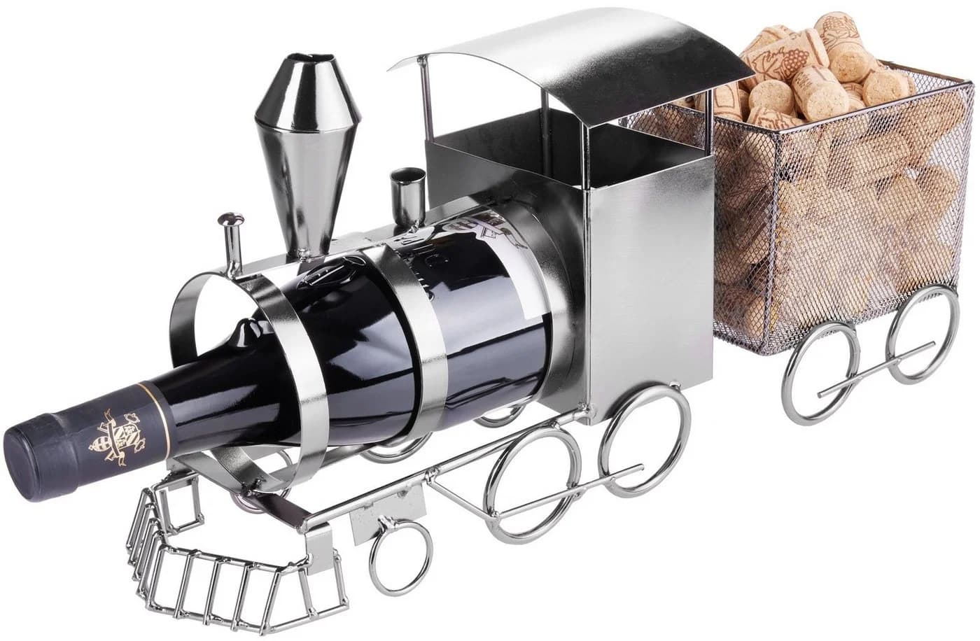 BRUBAKER Weinflaschenhalter Lokomotive Metall mit Korkenbox