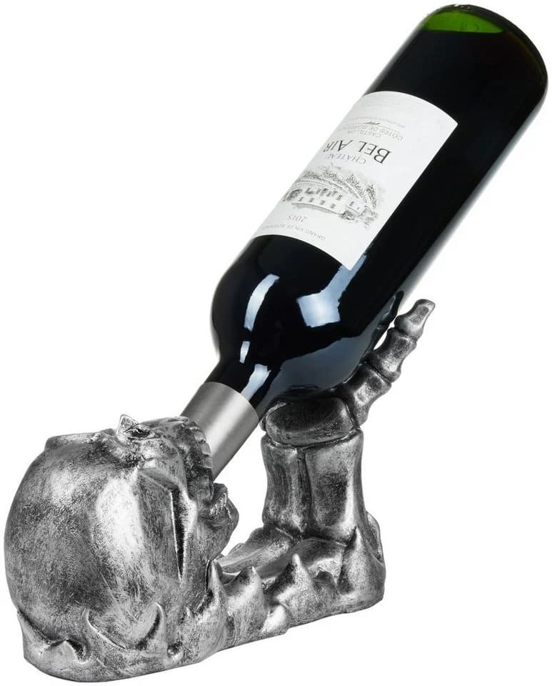 BRUBAKER Weinflaschenhalter Totenkopf Silber Handbemalt