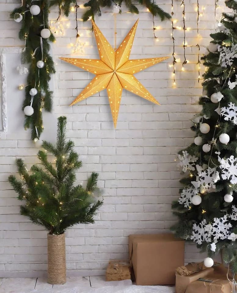 BRUBAKER 3D Adventsstern 60 cm Gold mit LED & Timer