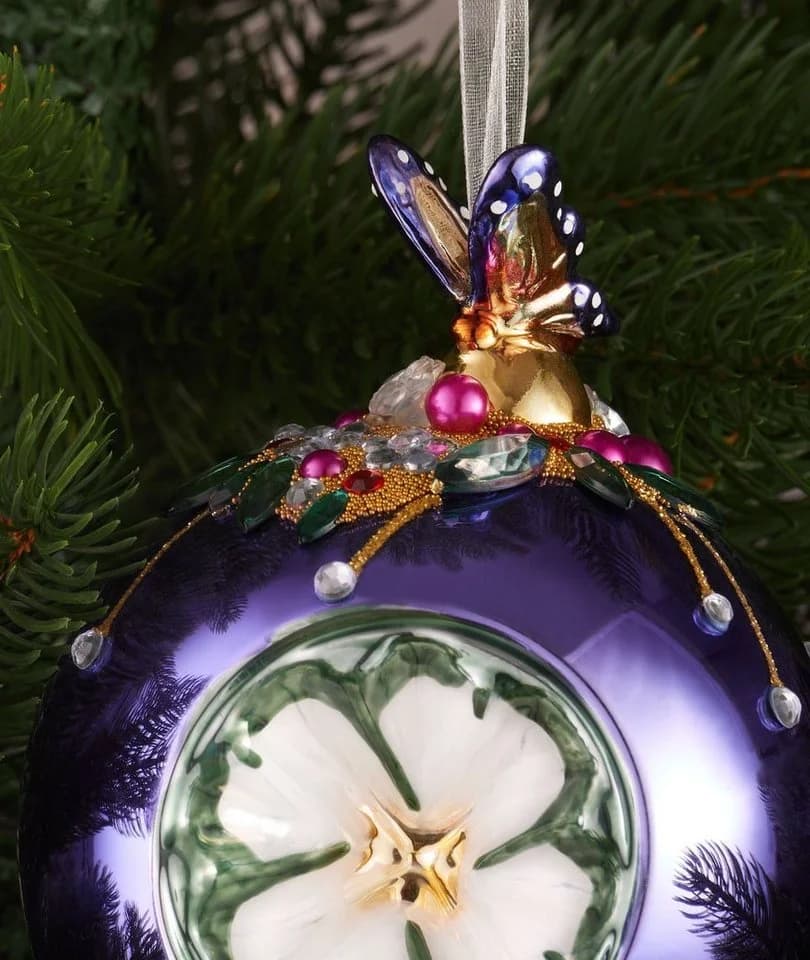 BRUBAKER Weihnachtsbaumkugel Premium Glas 10 cm Tiere mit Blumen Handdekoriert