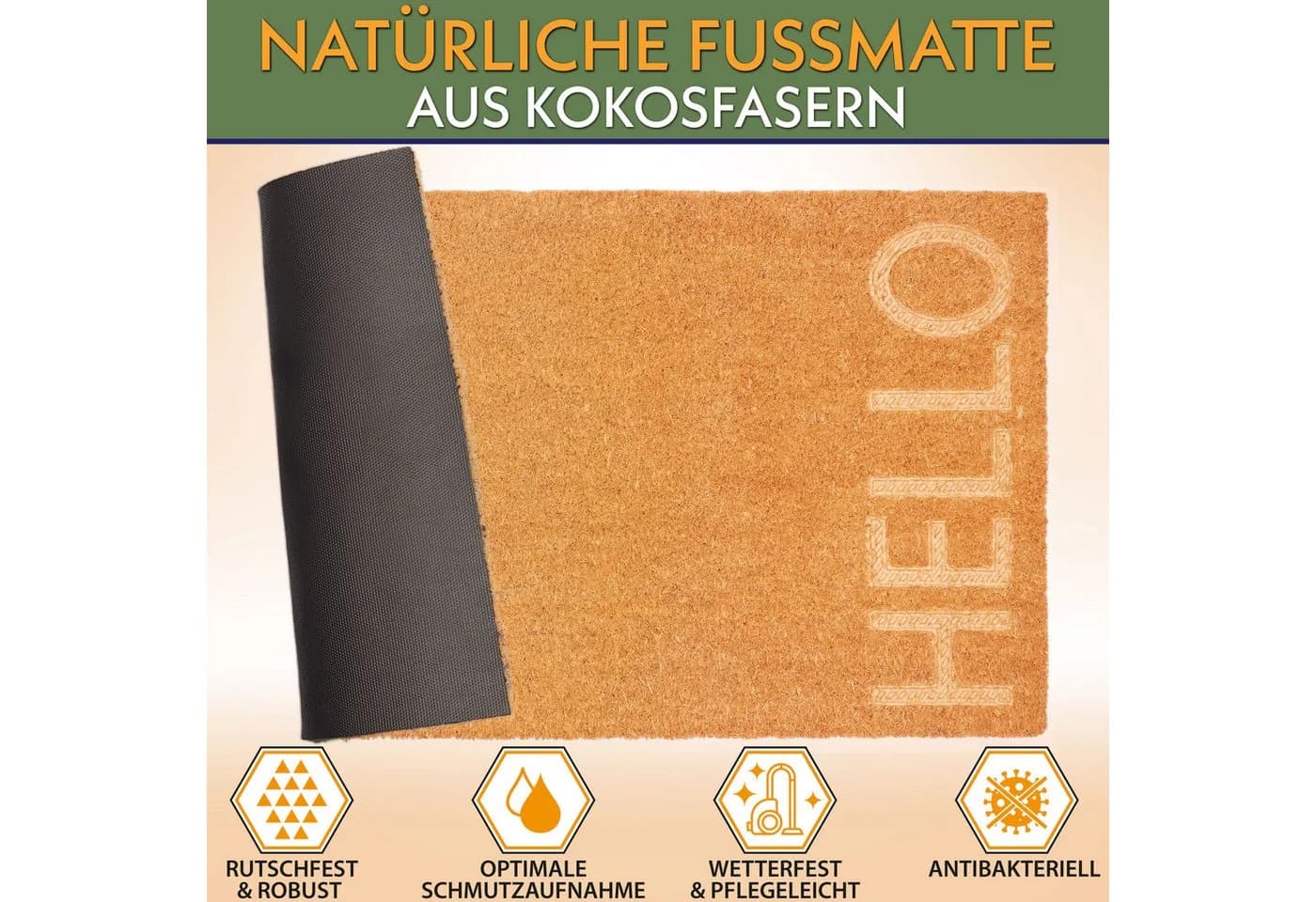 BRUBAKER Fußmatte Hello Kokosmatte Braun