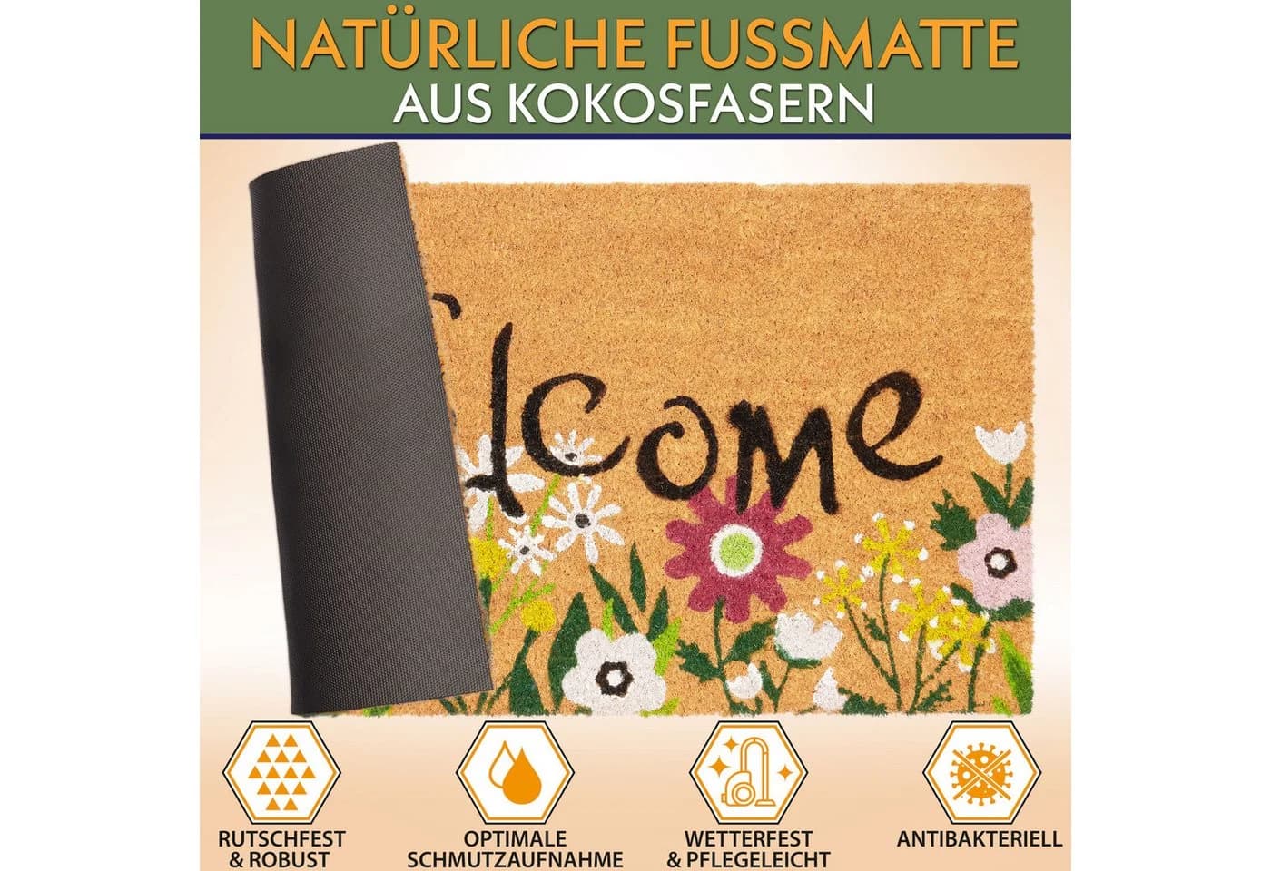 BRUBAKER Fußmatte Blumen und Pflanzen Bunt Kokos