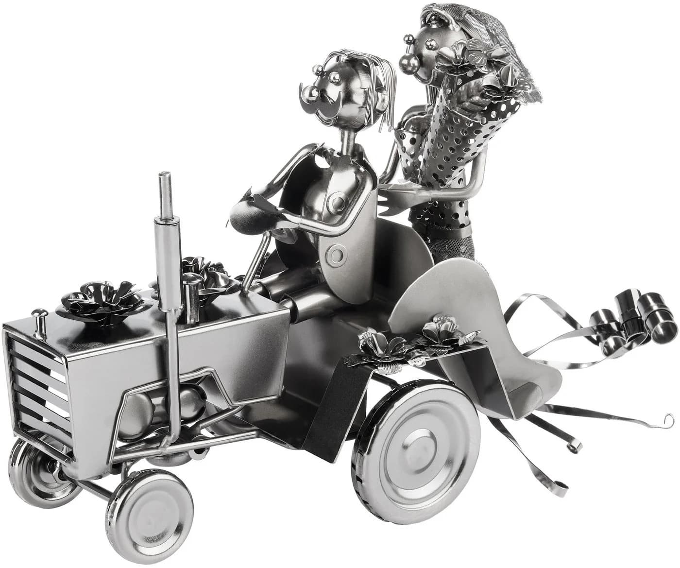 BRUBAKER Hochzeitspaar auf Traktor Metall Skulptur Dekofigur Hochzeit