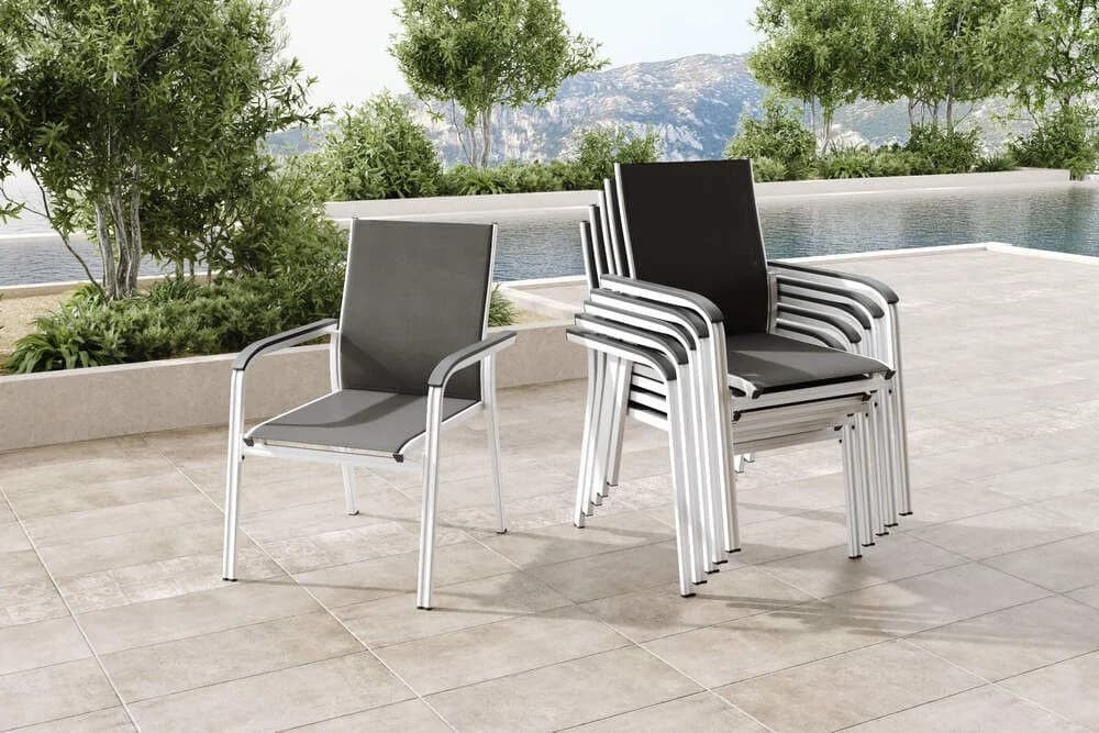 KETTLER Gartenstuhl BasicPlus 6er-Set Stapelsessel Silber/Anthrazit Aluminium