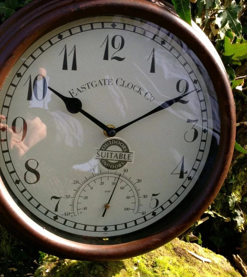 Antikas Bahnhofsuhr mit Thermometer Landhausstil Braun