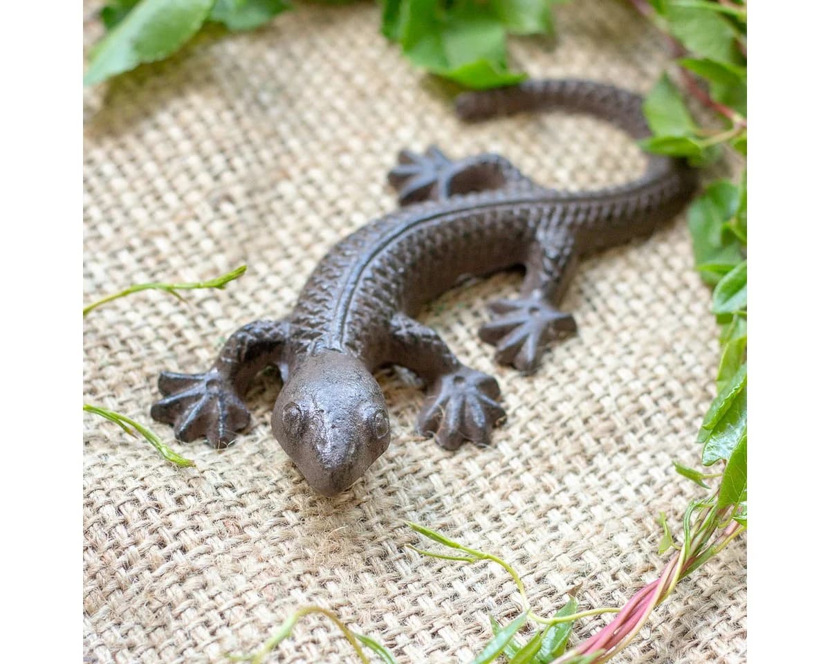 Antikas Wanddekoobjekt Gecko Eidechse Gusseisen Antikbraun