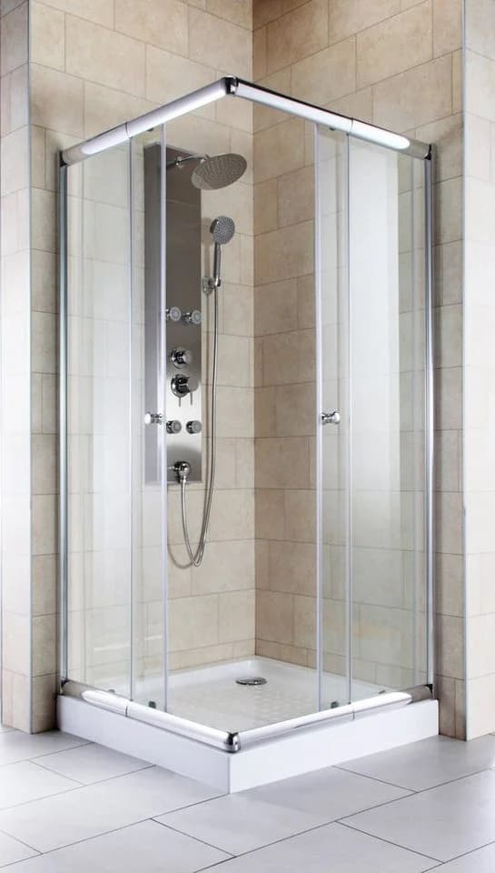 WELLTIME Eckdusche Trento Plus Grau Chrom Schiebetüren
