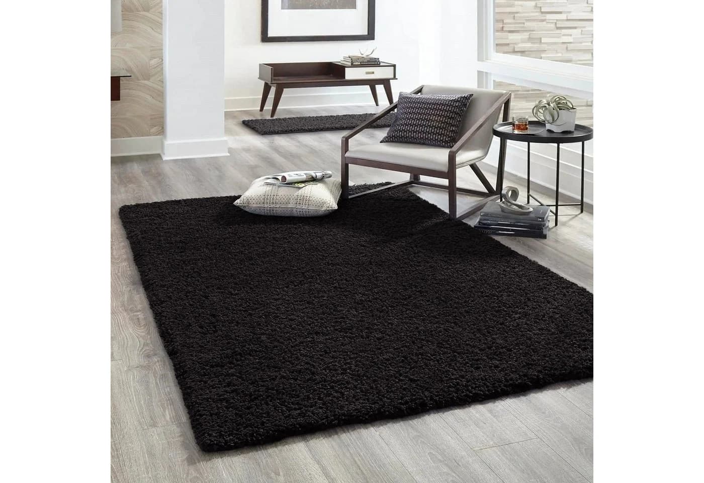 Vimoda Hochflor-Läufer Shaggy Schwarz Modern