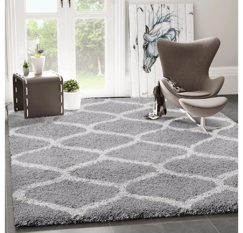 Vimoda Hochflor-Läufer Grau Modern Marokkanisch Raute Deko