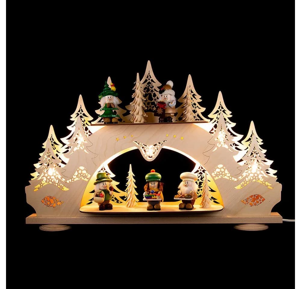 Erzgebirge-Palast Sammler-Schwibbogen 2-stufig mit LED & 5 Mikrowichteln