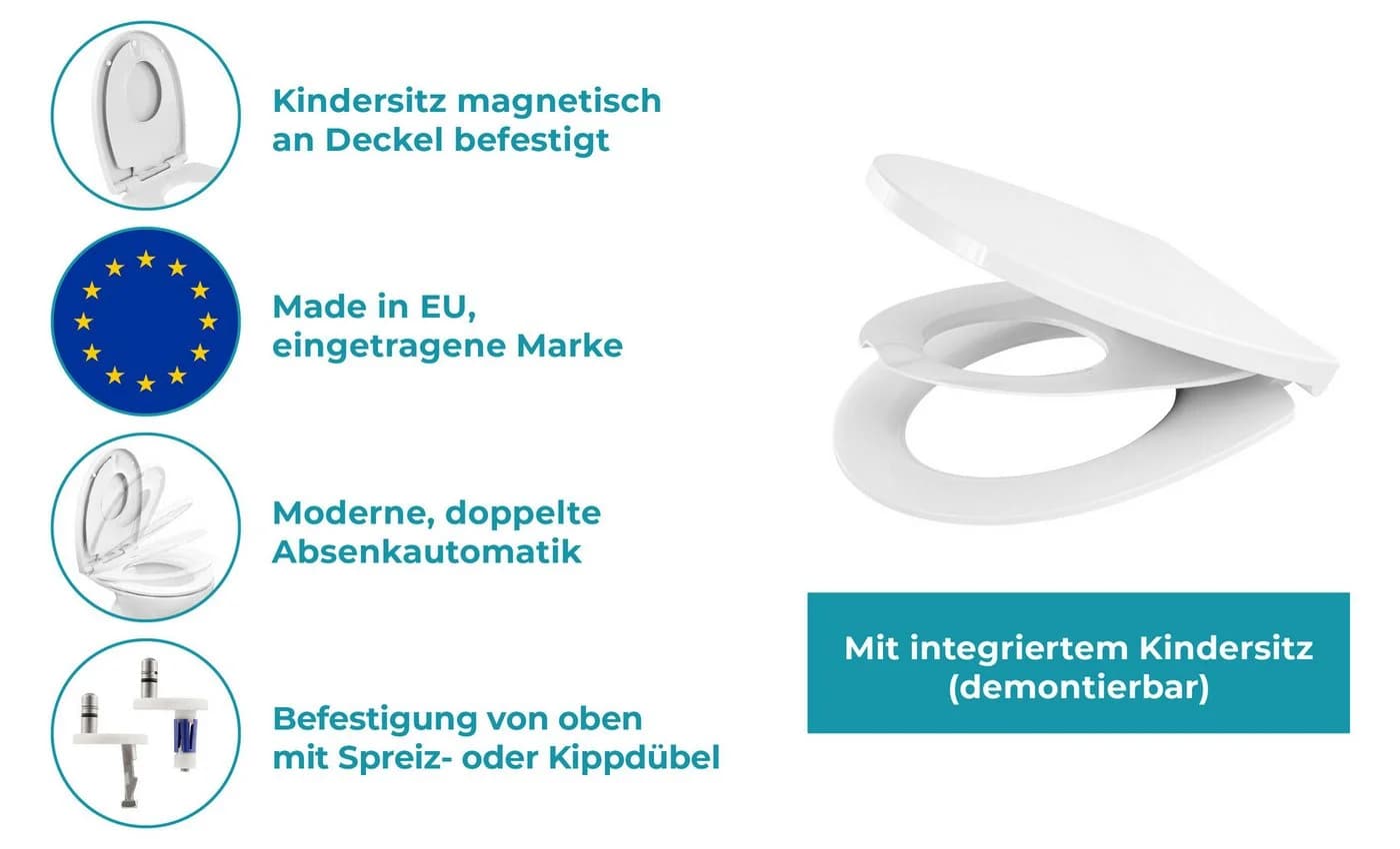 Calmwaters Kinder-WC-Sitz mit Absenkautomatik & antibakteriellem Duroplast
