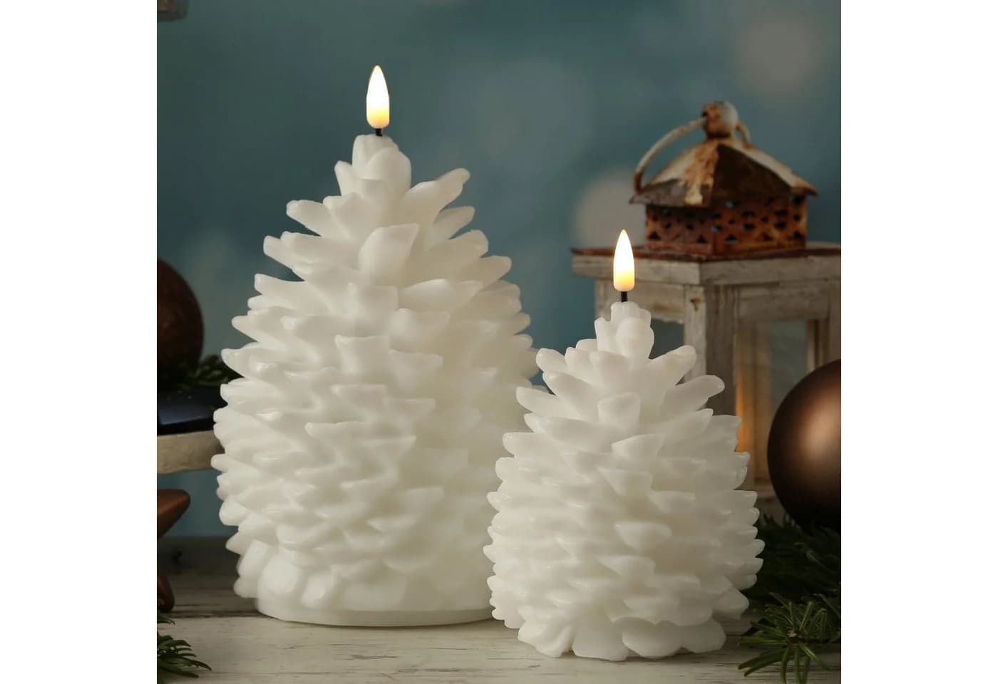 Deluxe Homeart LED-Kerze Zapfen Echtwachs 19cm Weiß