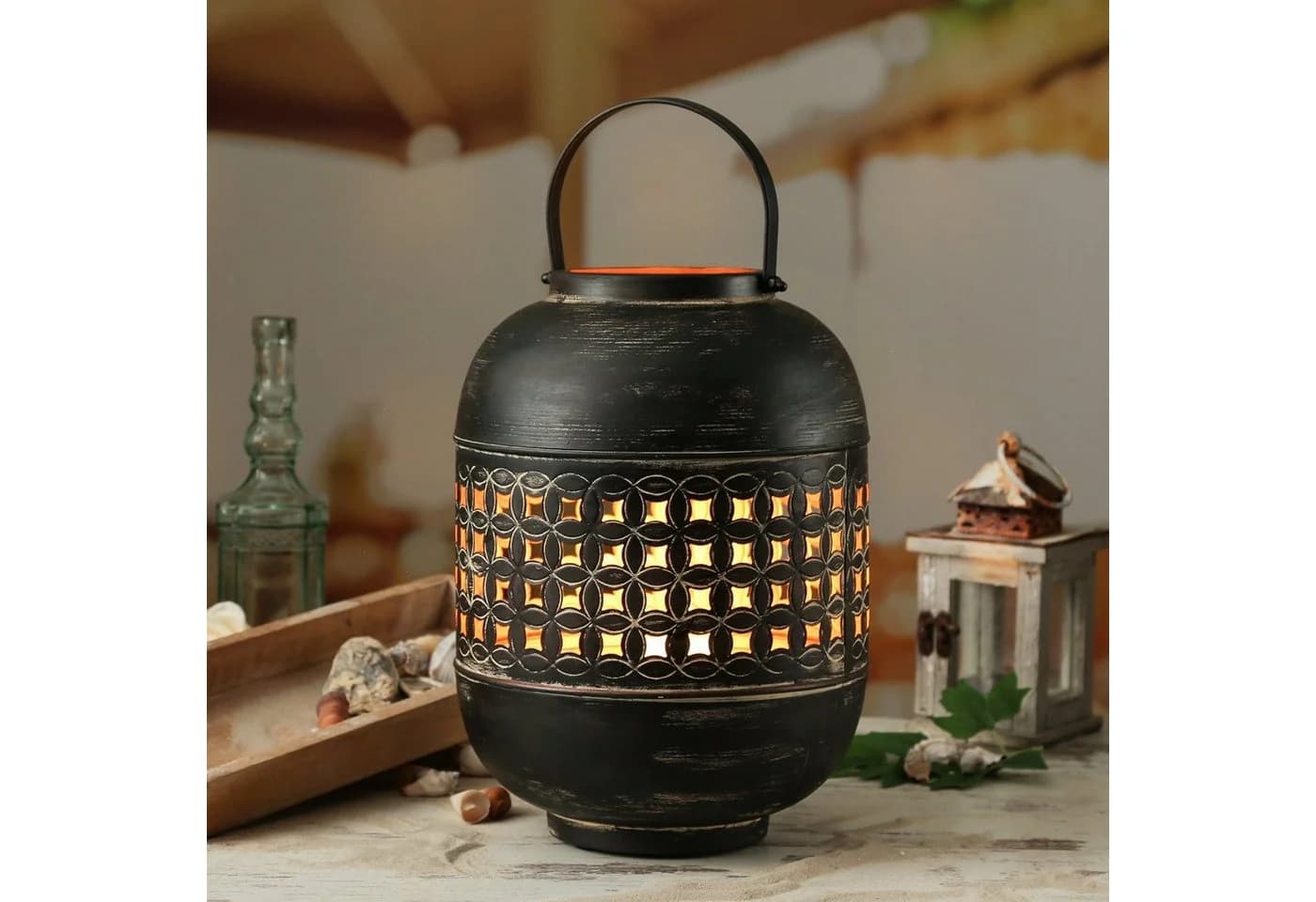 MARELIDA Windlicht Laterne Vintage Orientalisch Schwarz