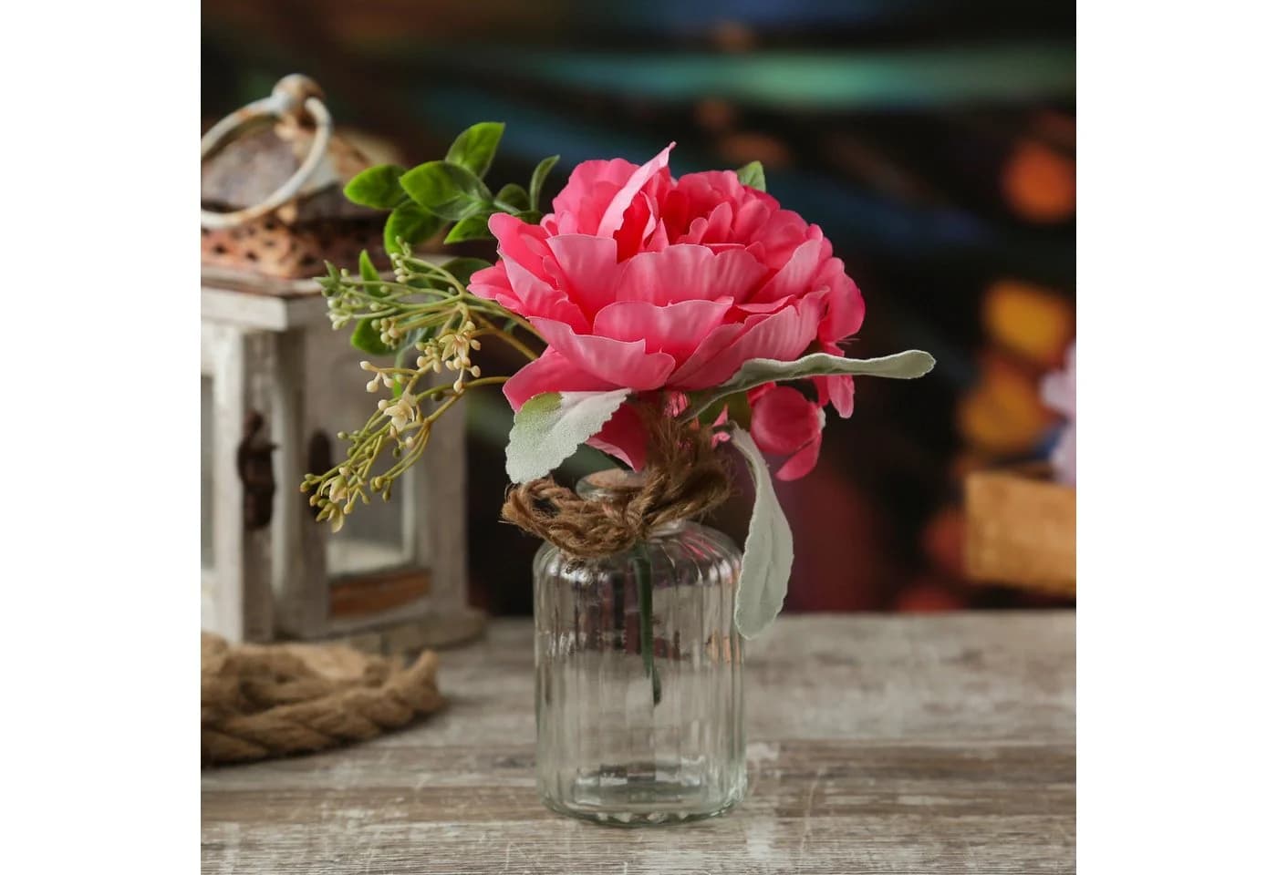 Kunstblumenstrauß Pfingstrose und Hortensie in Mini Glasvase Pink MARELIDA