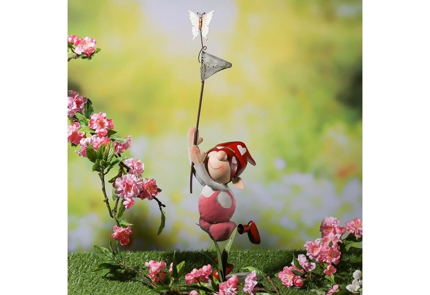 MARELIDA Gartenfigur Mädchen Lili Bunt mit Schmetterlingsfänger