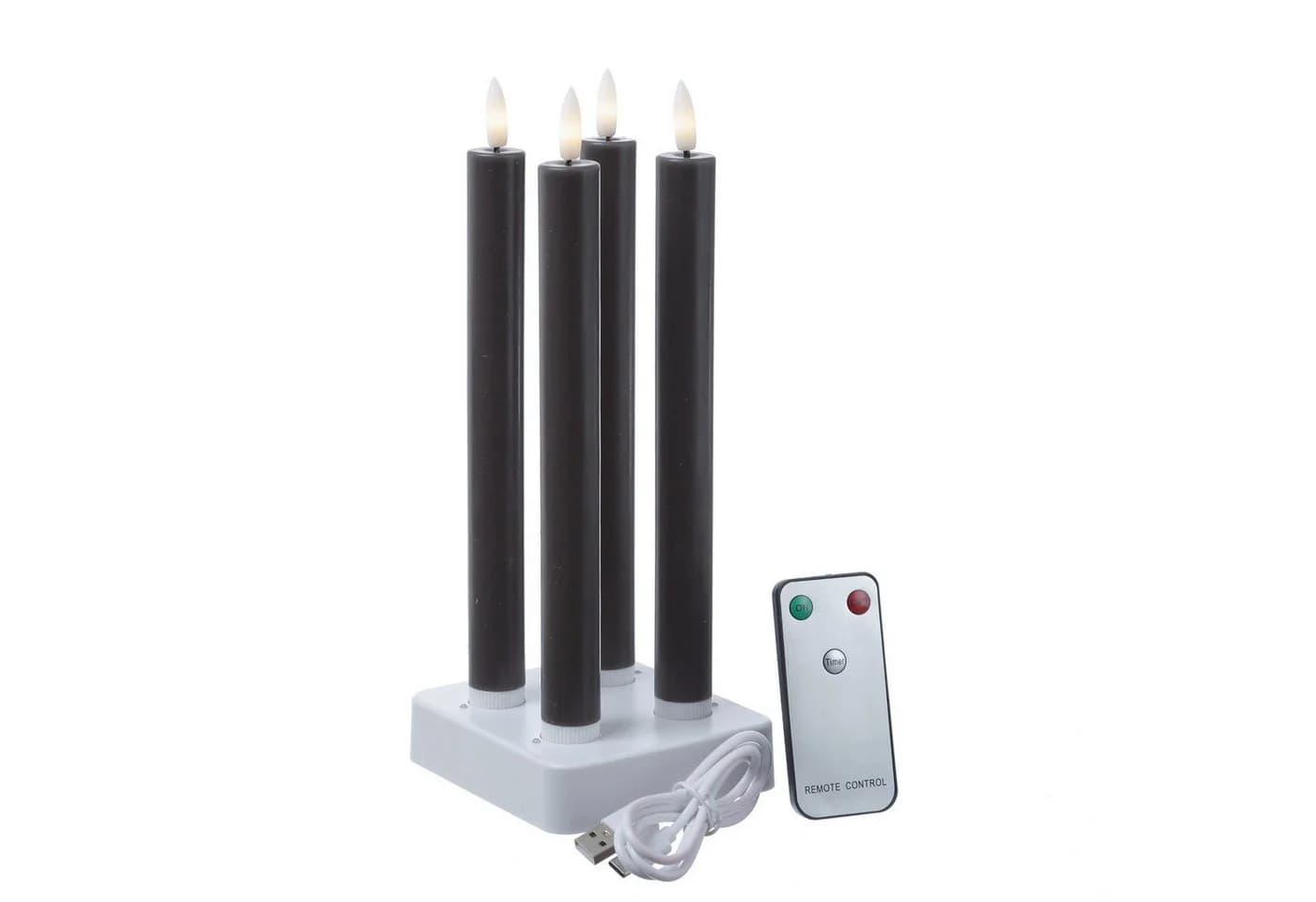 MARELIDA LED Stabkerzen LISA 4er Set Grau mit Ladestation