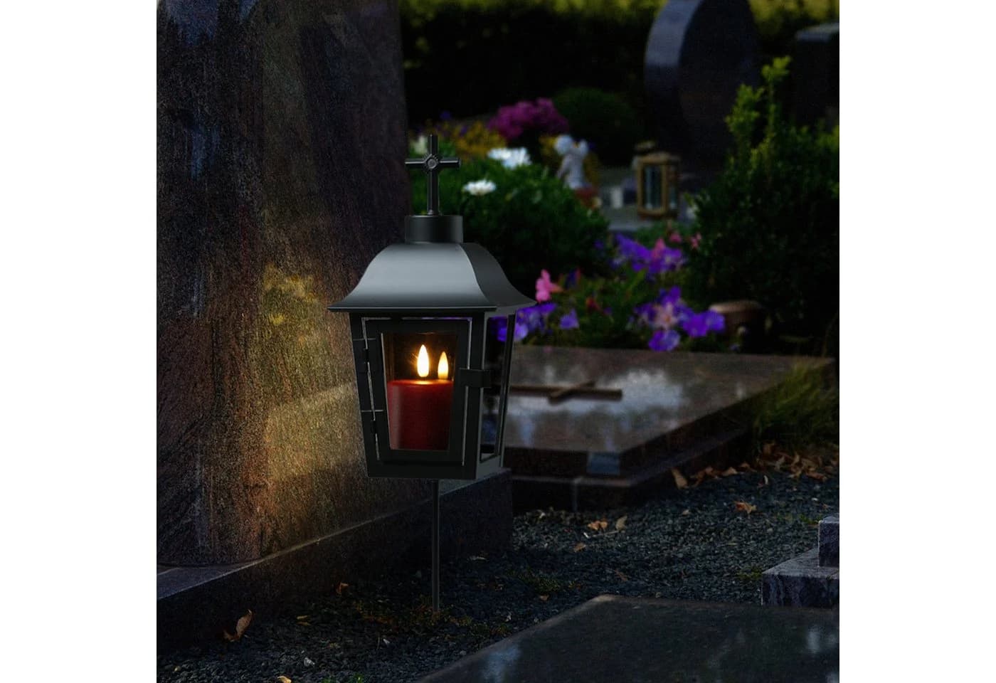 MARELIDA LED Laterne Grablaterne mit Mini LED Kerze Grablicht