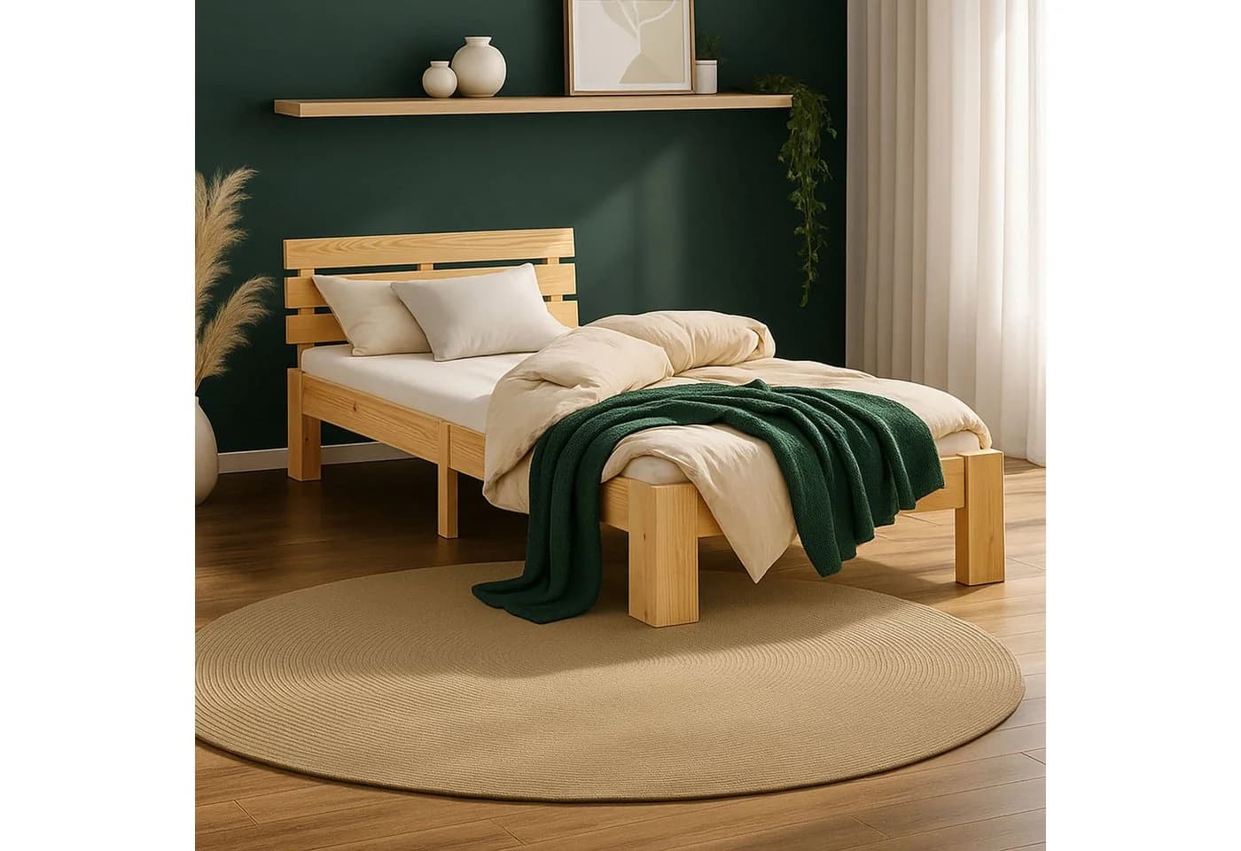 Homestyle4u Holzbett 90x200 mit Lattenrost Natur Modern
