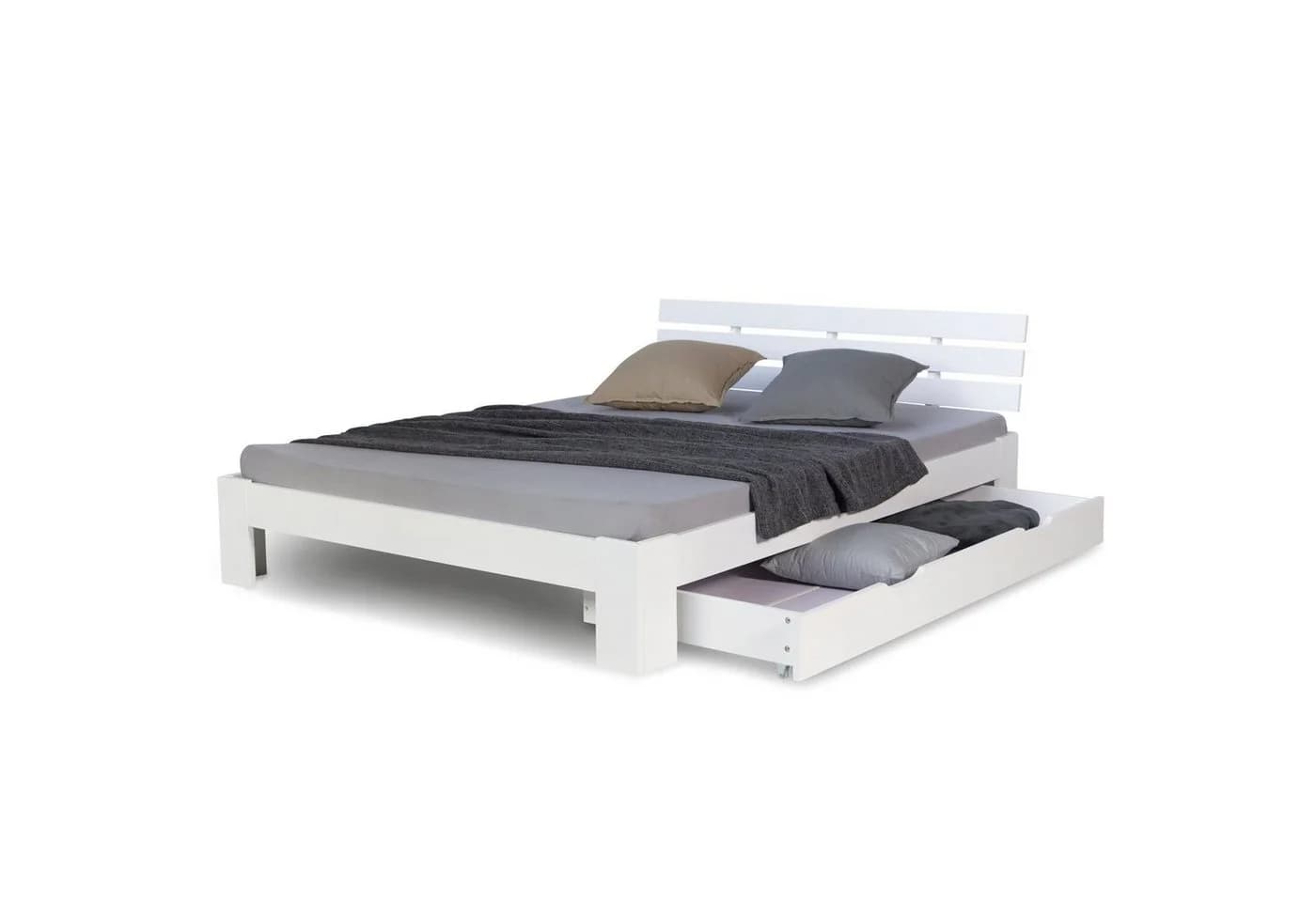 Homestyle4u Holzbett mit Bettkasten und Lattenrost Weiß