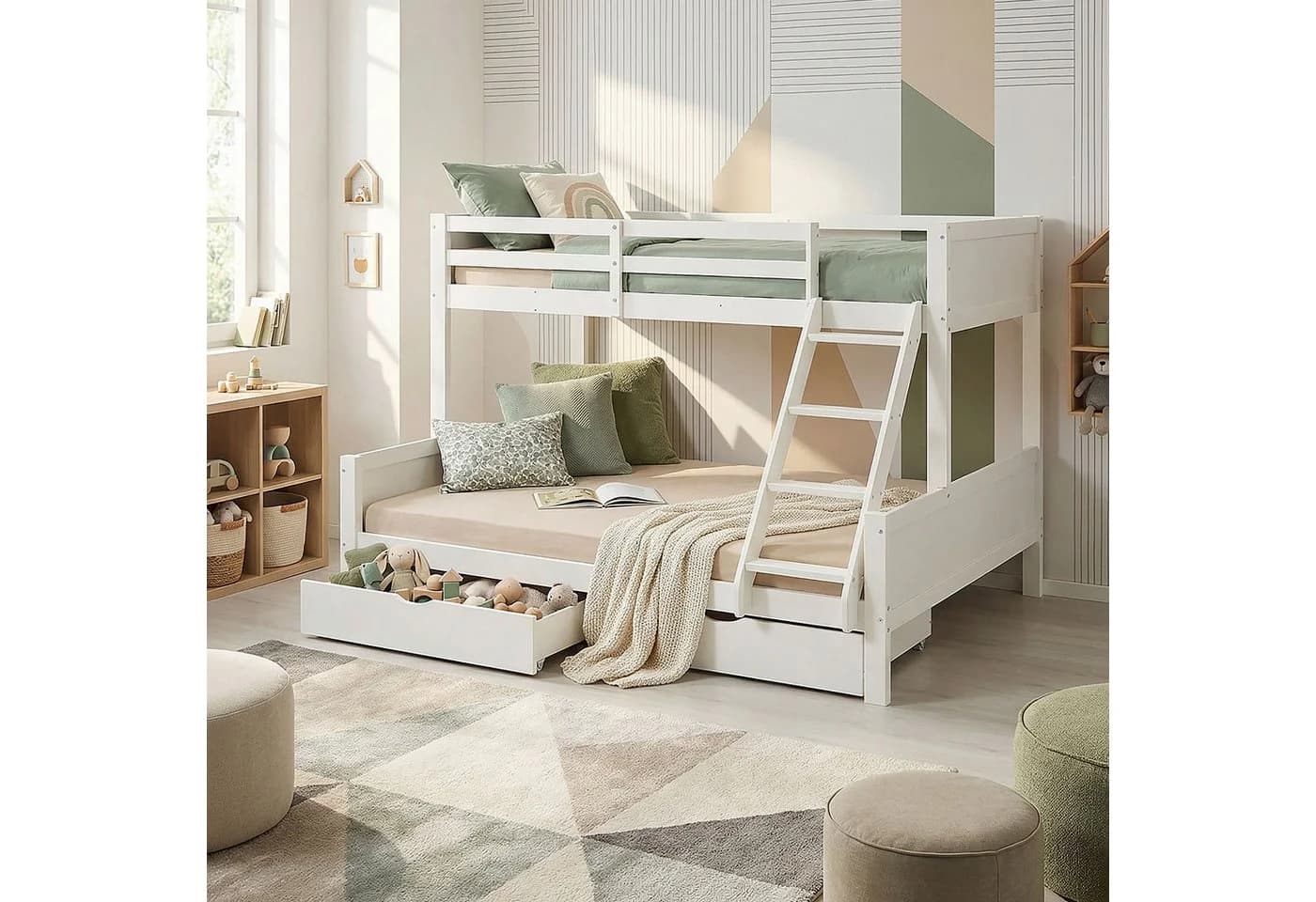 Homestyle4u Etagenbett Weiß mit 2 Bettkästen und Lattenrost
