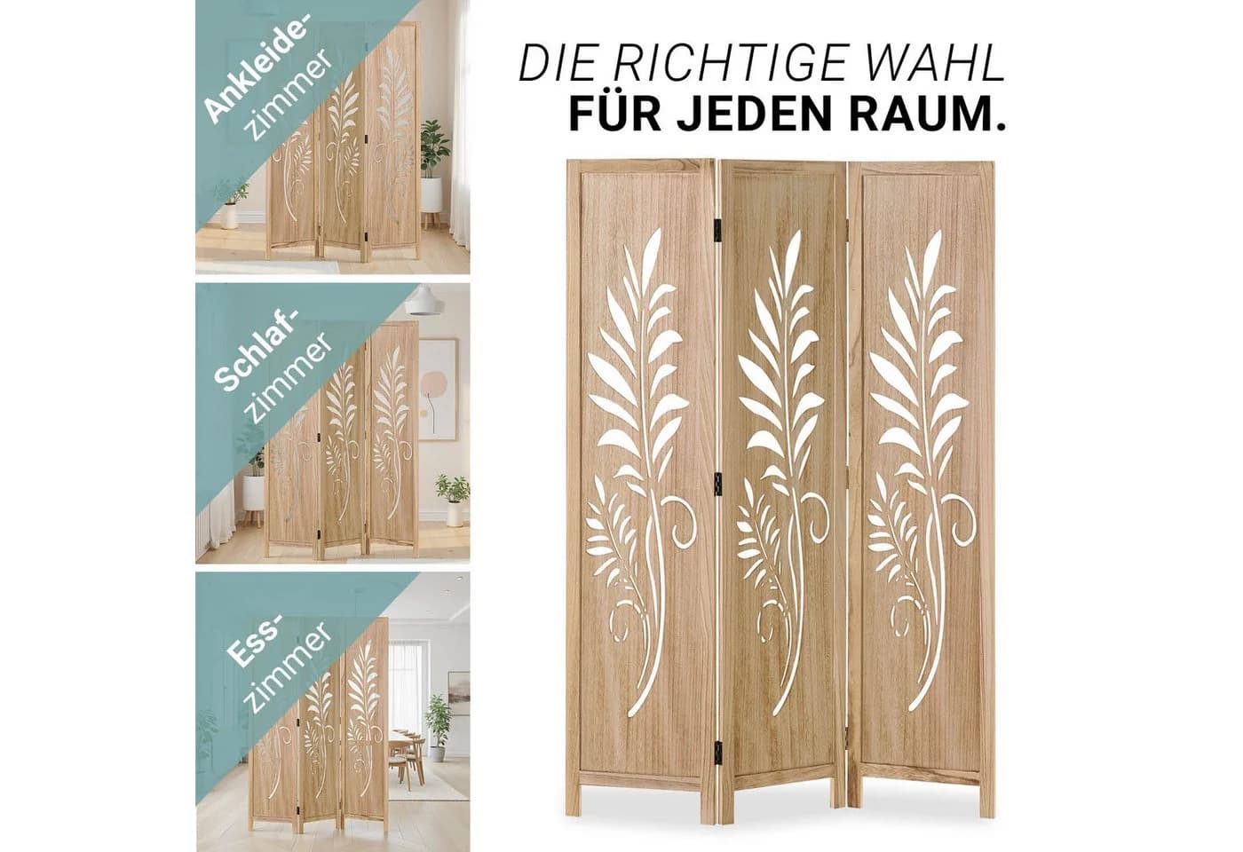 Homestyle4u Paravent Raumteiler Holz 3-teilig Natur Sichtschutz