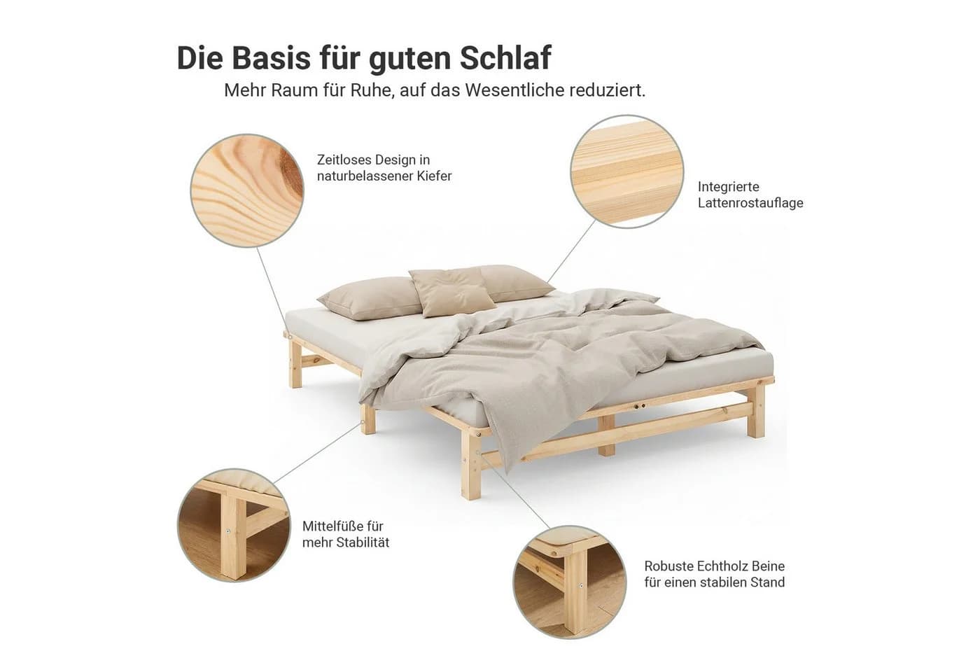 Homestyle4u Palettenbett 160x200 cm Kiefernholz massiv mit Lattenrost