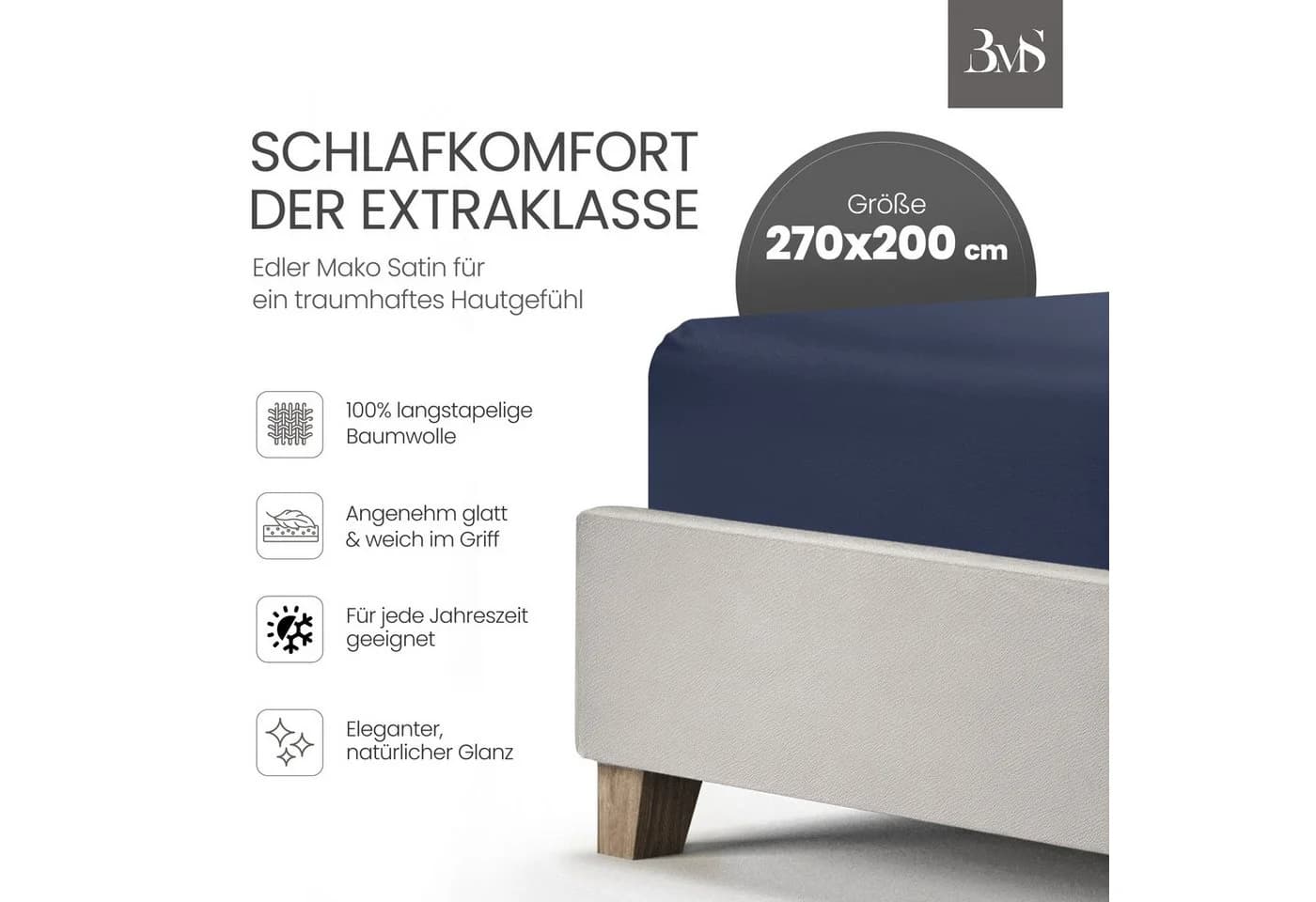 BETTWAESCHE-MIT-STIL Spannbettlaken Mako Satin Dunkelblau