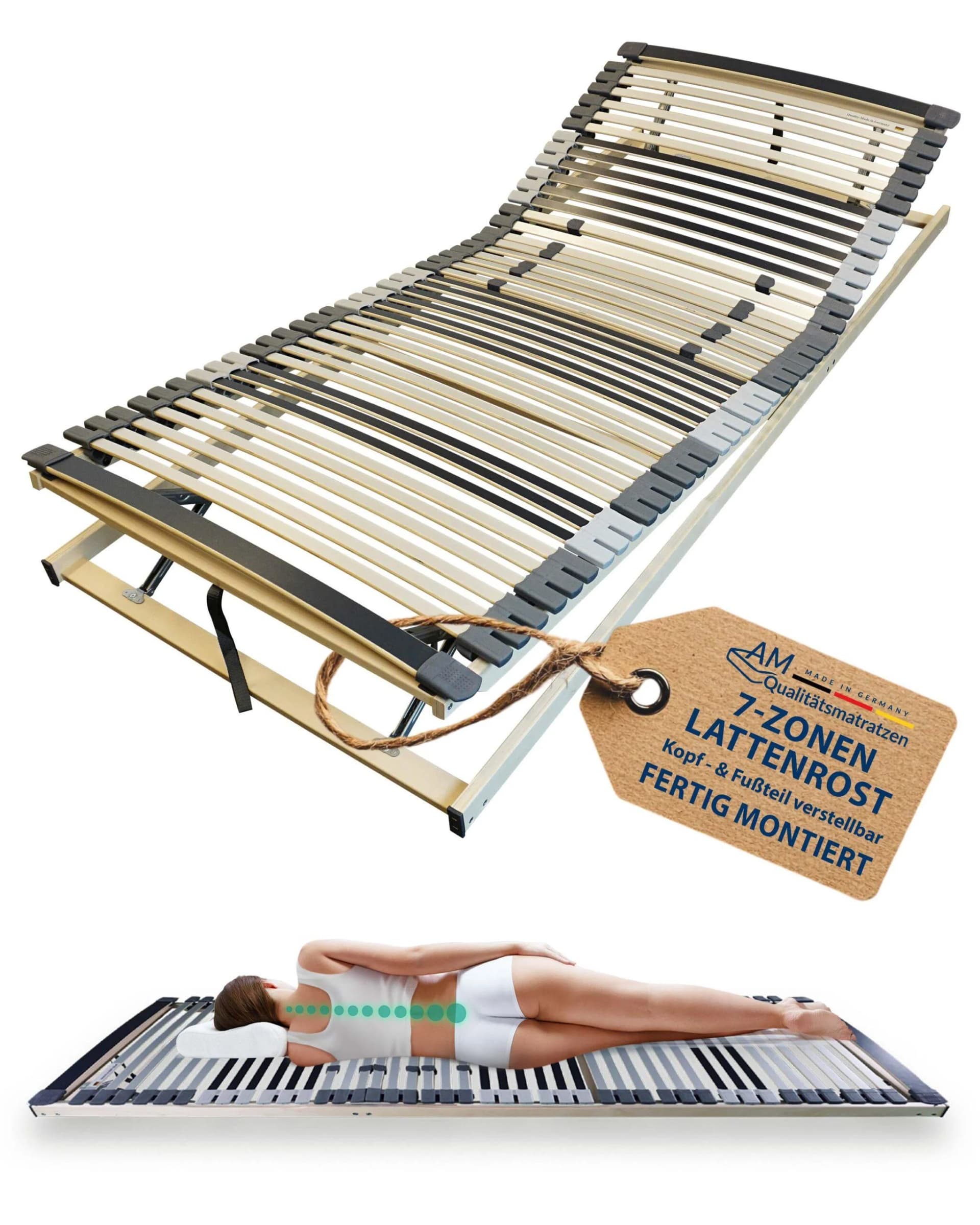 AM Qualitätsmatratzen Ergonomischer 7-Zonen Lattenrost 90 x 220 cm