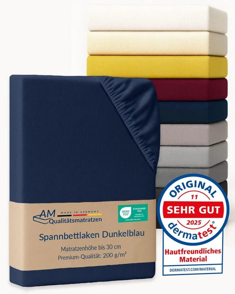AM Qualitätsmatratzen Spannbettlaken Baumwolle Dunkelblau