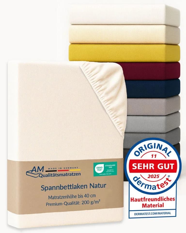 AM Qualitätsmatratzen Spannbettlaken Baumwolle Creme