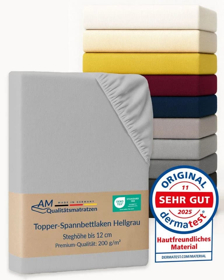 AM Qualitätsmatratzen Spannbettlaken Hellgrau Baumwolle Jersey